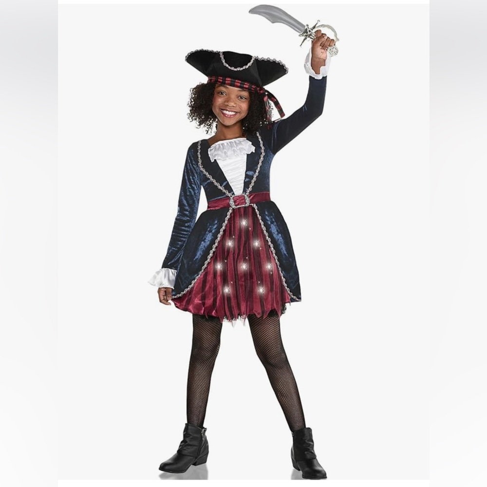 Pirate Sparkle Kids Light Up Costume NEW M 8-10 Halloween Costume dress up